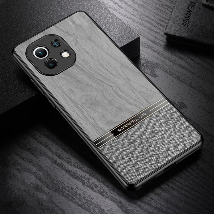 For Xiaomi Mi 11 Shang Rui Wood Grain Skin PU + TPU Shockproof Case