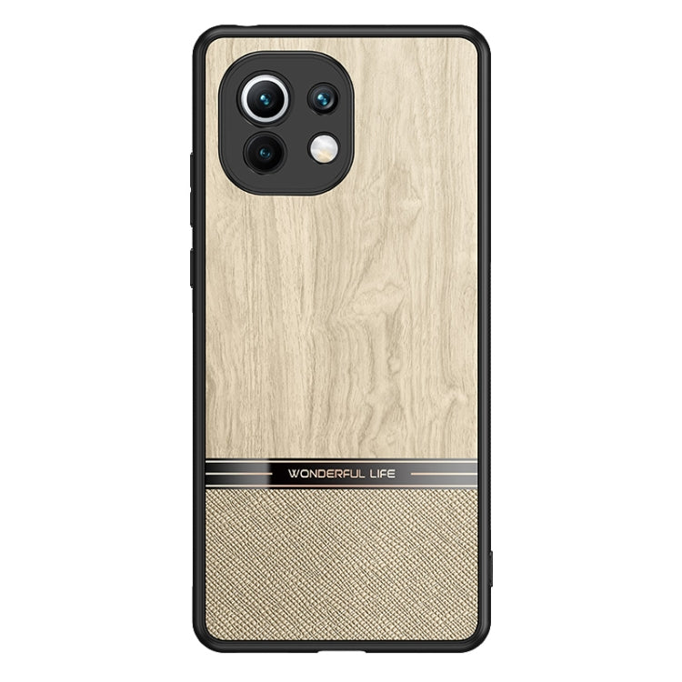 For Xiaomi Mi 11 Shang Rui Wood Grain Skin PU + TPU Shockproof Case