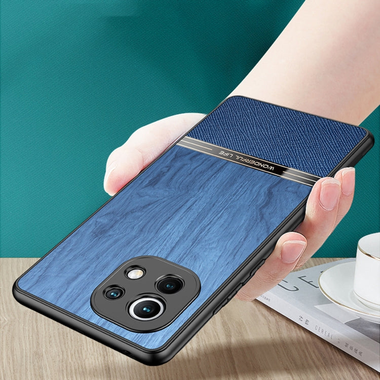 For Xiaomi Mi 11 Shang Rui Wood Grain Skin PU + TPU Shockproof Case