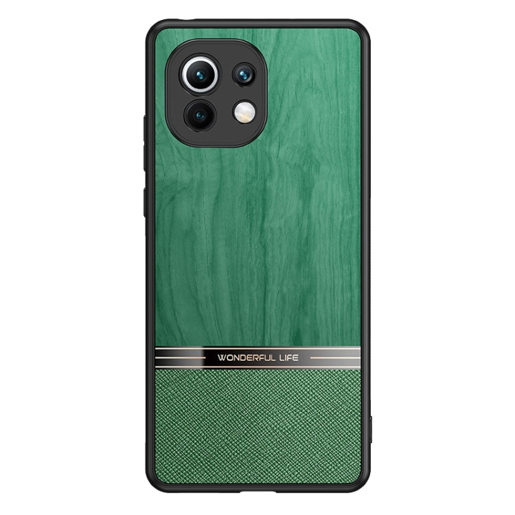 For Xiaomi Mi 11 Shang Rui Wood Grain Skin PU + TPU Shockproof Case