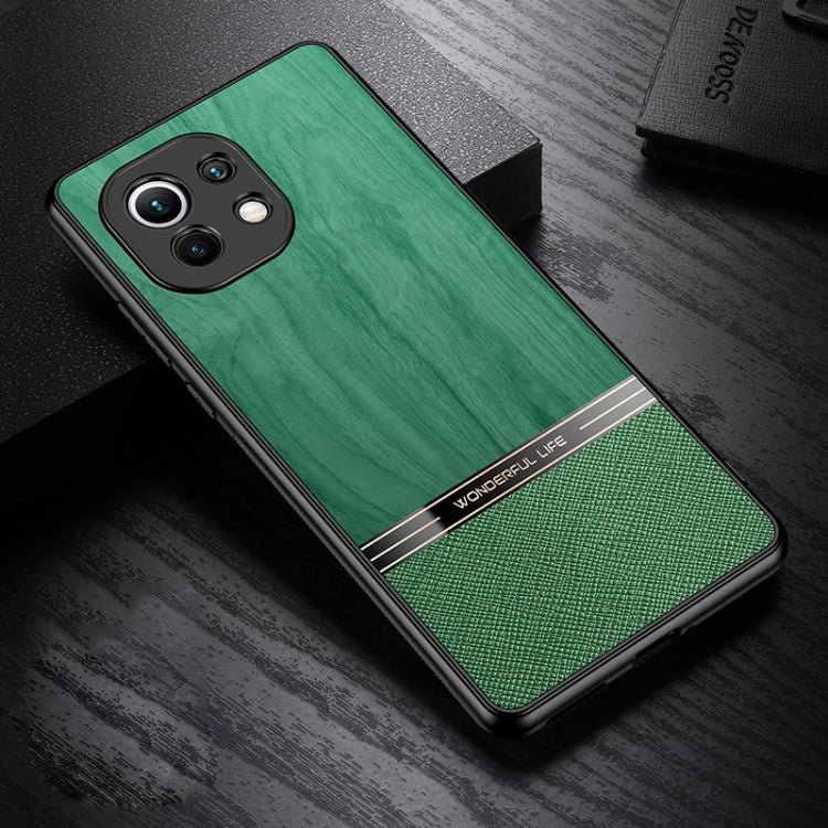 For Xiaomi Mi 11 Shang Rui Wood Grain Skin PU + TPU Shockproof Case