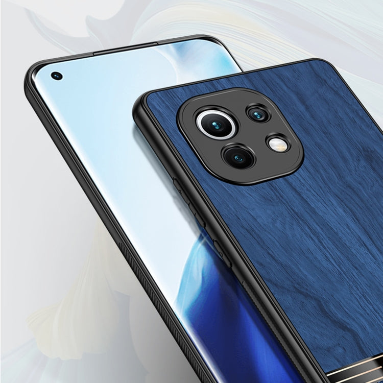 For Xiaomi Mi 11 Shang Rui Wood Grain Skin PU + TPU Shockproof Case