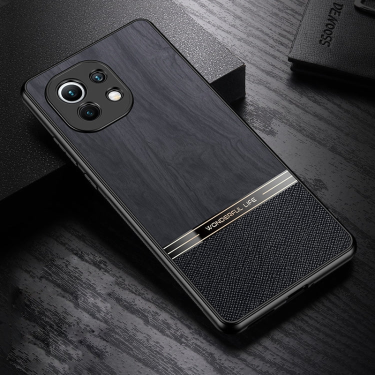 For Xiaomi Mi 11 Shang Rui Wood Grain Skin PU + TPU Shockproof Case