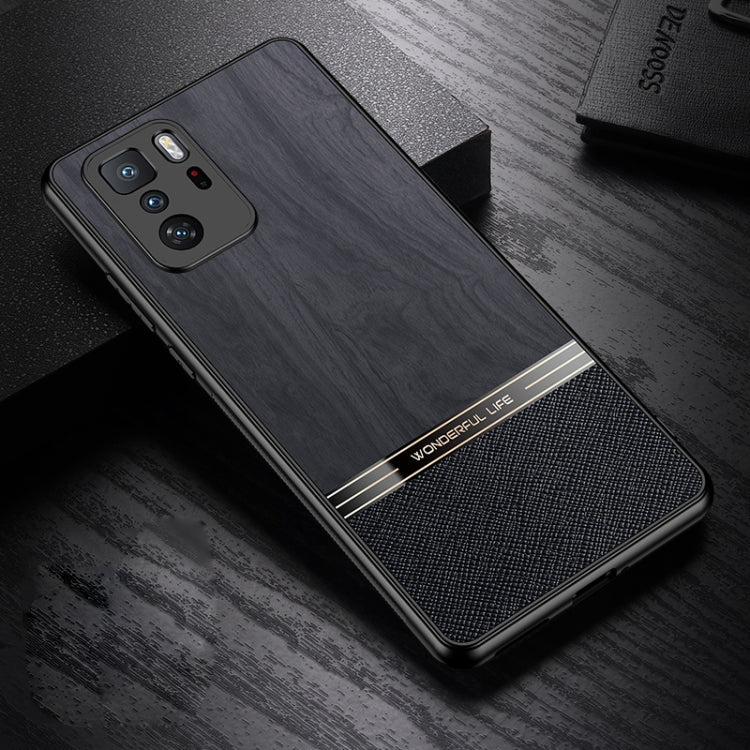 For Xiaomi Redmi Note 10 Pro Shang Rui Wood Grain Skin PU + TPU Shockproof Case