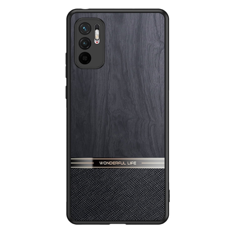 For Xiaomi Redmi Note 10 Shang Rui Wood Grain Skin PU + TPU Shockproof Case