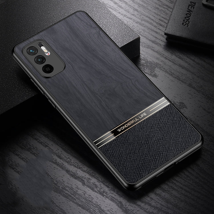 For Xiaomi Redmi Note 10 Shang Rui Wood Grain Skin PU + TPU Shockproof Case