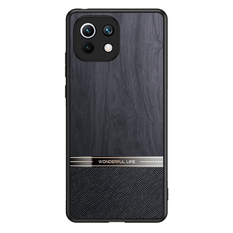 For Xiaomi Mi 11 Lite Shang Rui Wood Grain Skin PU + TPU Shockproof Case