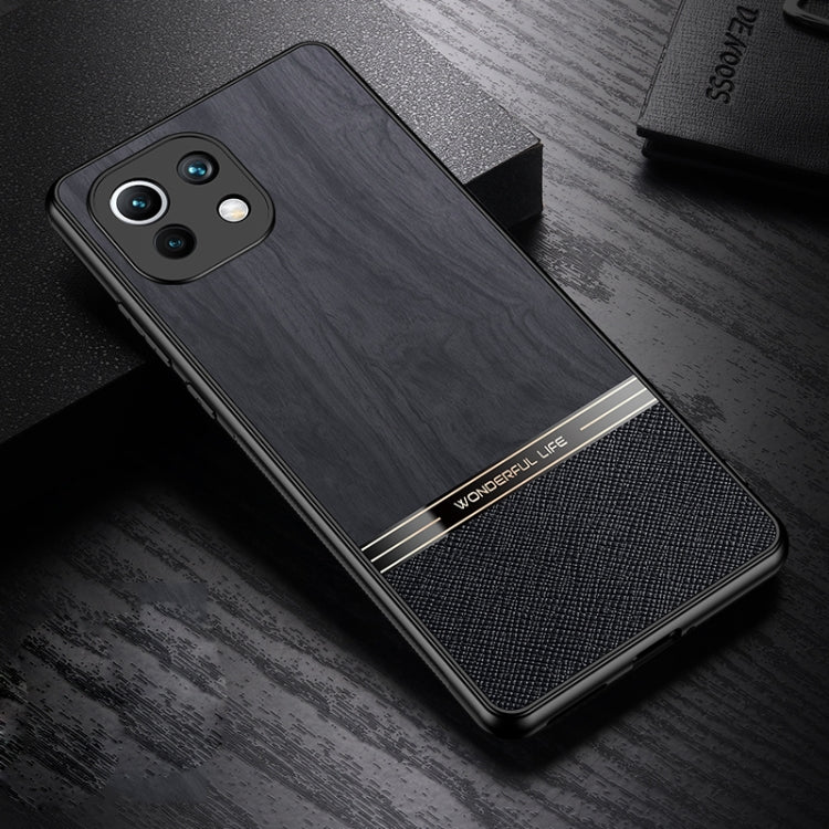For Xiaomi Mi 11 Lite Shang Rui Wood Grain Skin PU + TPU Shockproof Case
