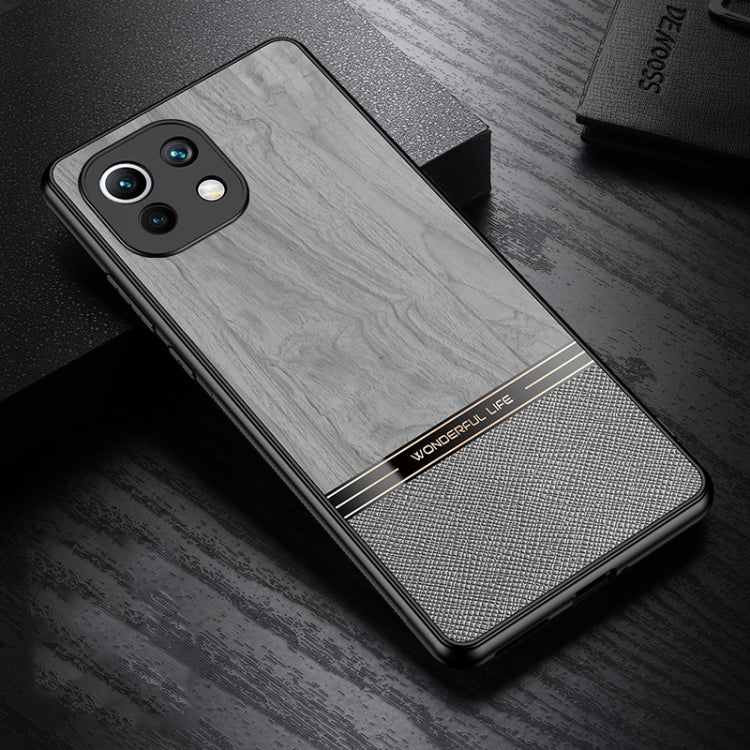 For Xiaomi Mi 11 Lite Shang Rui Wood Grain Skin PU + TPU Shockproof Case