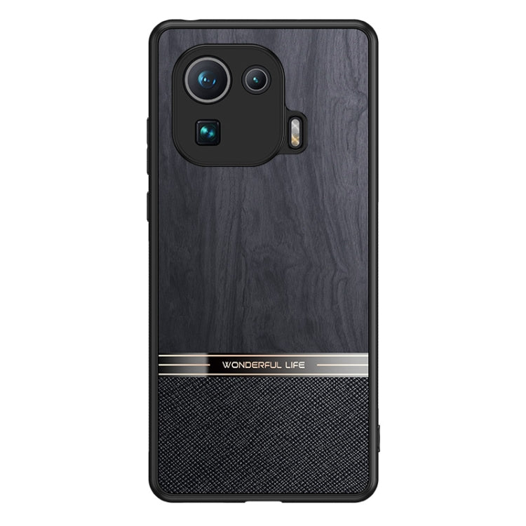 For Xiaomi Mi 11 Pro Shang Rui Wood Grain Skin PU + TPU Shockproof Case