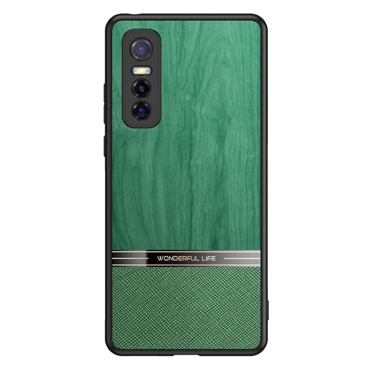 For vivo Y73s Shang Rui Wood Grain Skin PU + TPU Shockproof Case