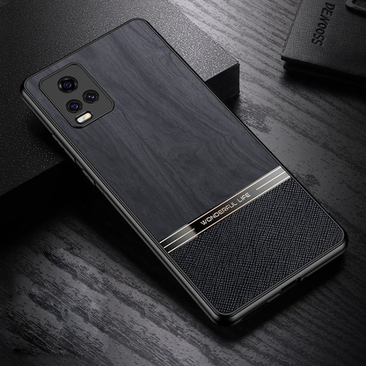 For vivo S7 5G Shang Rui Wood Grain Skin PU + TPU Shockproof Case