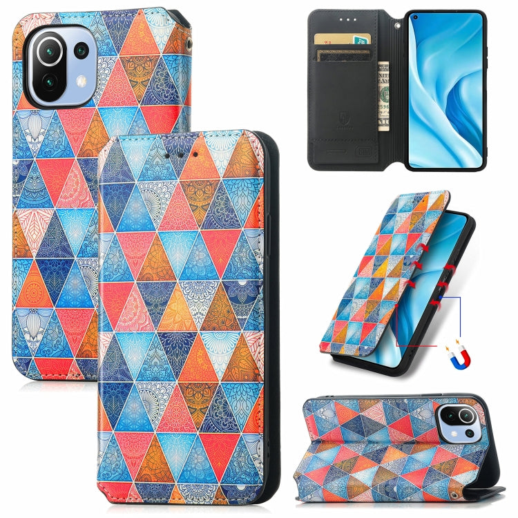 For Xiaomi Mi 11 Lite Colorful Magnetic Horizontal Flip PU Leather Case with Holder & Card Slot & Wallet