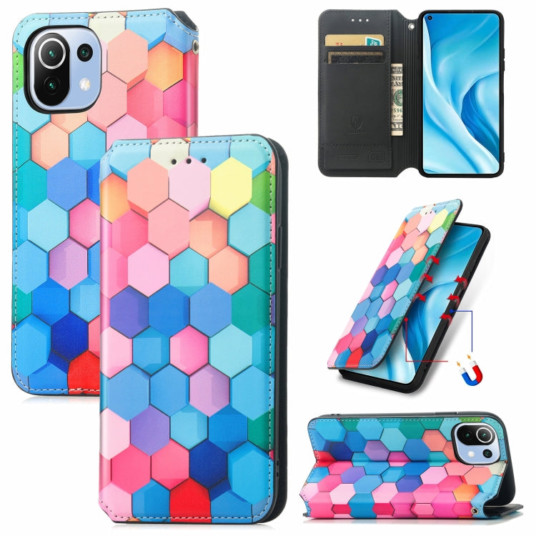For Xiaomi Mi 11 Lite Colorful Magnetic Horizontal Flip PU Leather Case with Holder & Card Slot & Wallet