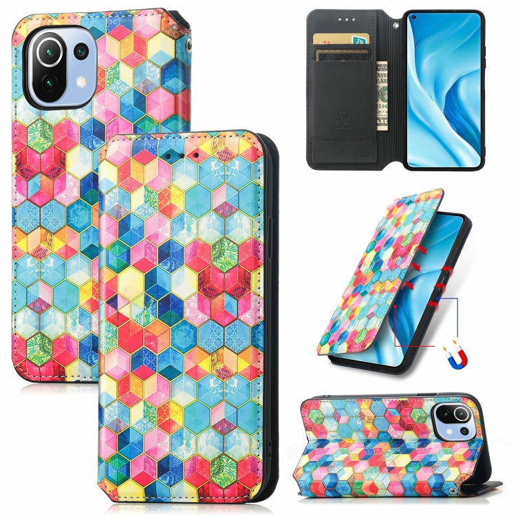 For Xiaomi Mi 11 Lite Colorful Magnetic Horizontal Flip PU Leather Case with Holder & Card Slot & Wallet
