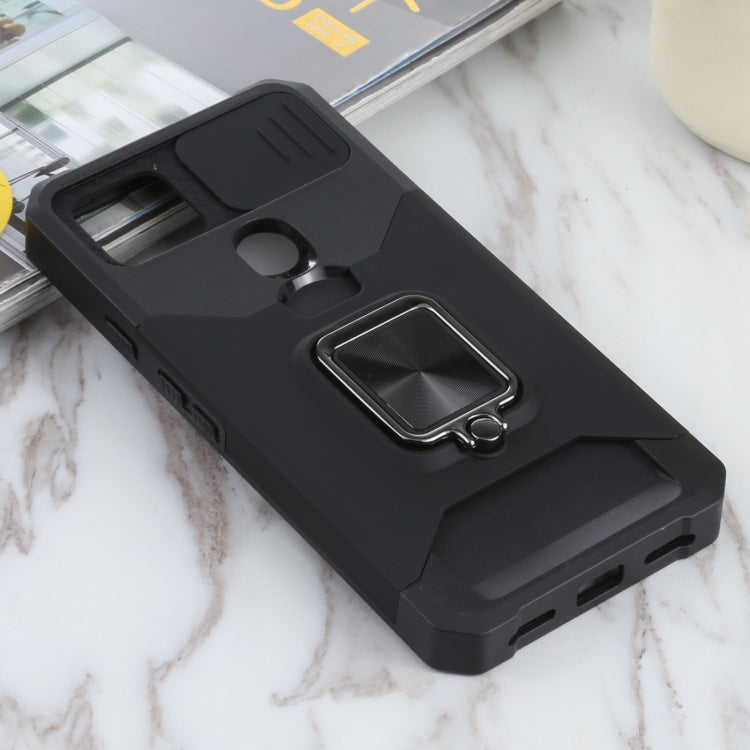 For Google Pixel 5a 5G Sliding Camera Cover Design PC + TPU Shockproof Case with Ring Holder & Card Slot