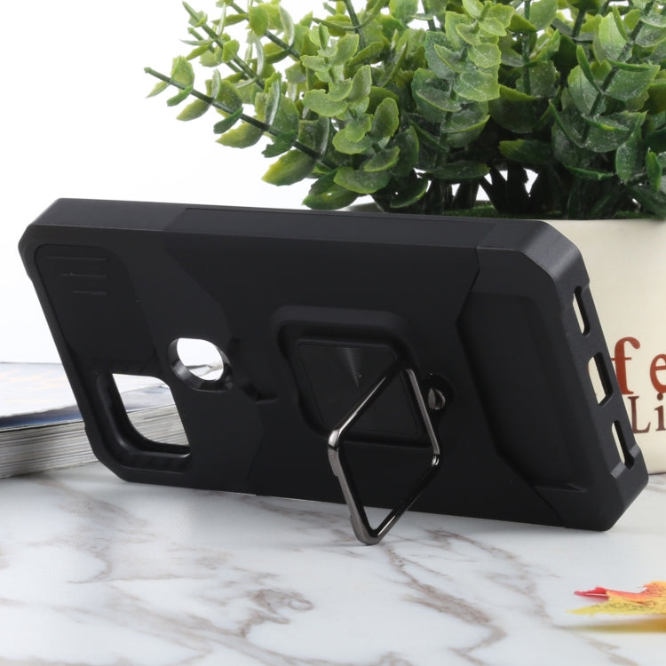 For Google Pixel 5a 5G Sliding Camera Cover Design PC + TPU Shockproof Case with Ring Holder & Card Slot