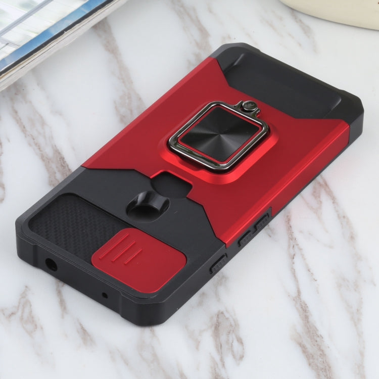 For Google Pixel 5a 5G Sliding Camera Cover Design PC + TPU Shockproof Case with Ring Holder & Card Slot