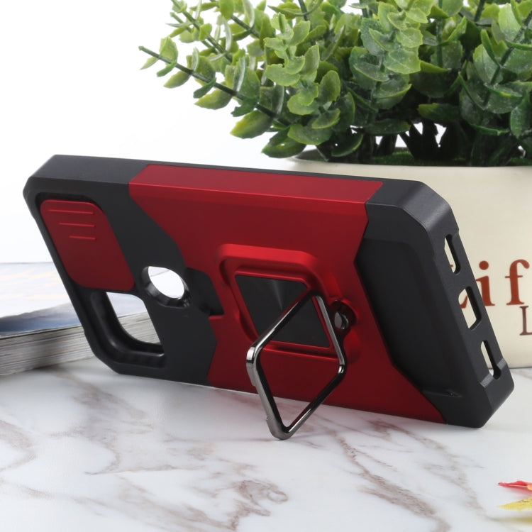 For Google Pixel 5a 5G Sliding Camera Cover Design PC + TPU Shockproof Case with Ring Holder & Card Slot