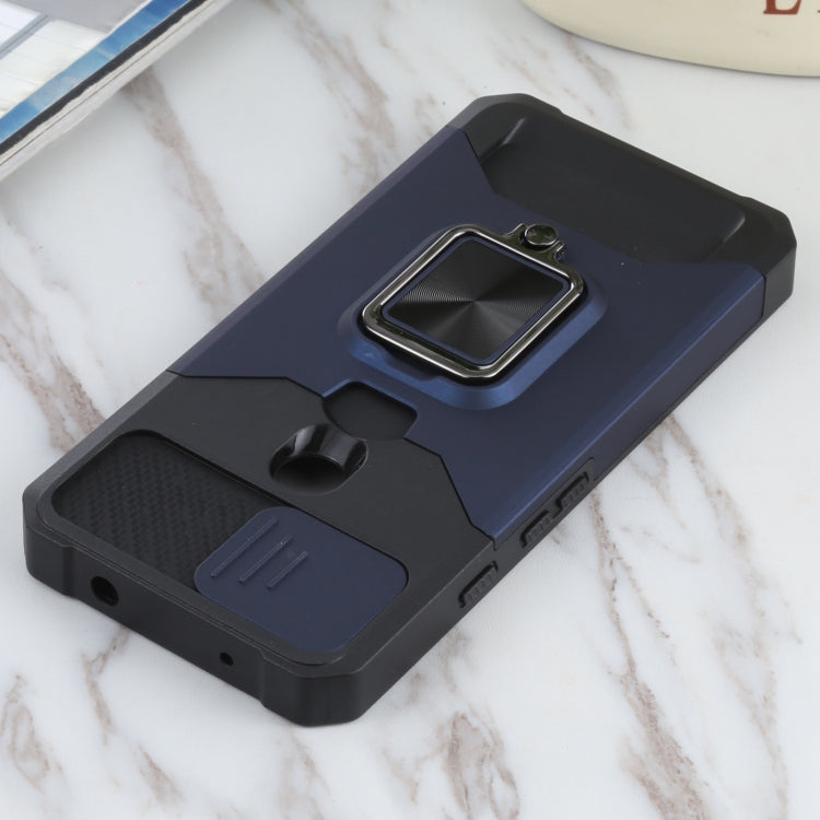 For Google Pixel 5a 5G Sliding Camera Cover Design PC + TPU Shockproof Case with Ring Holder & Card Slot