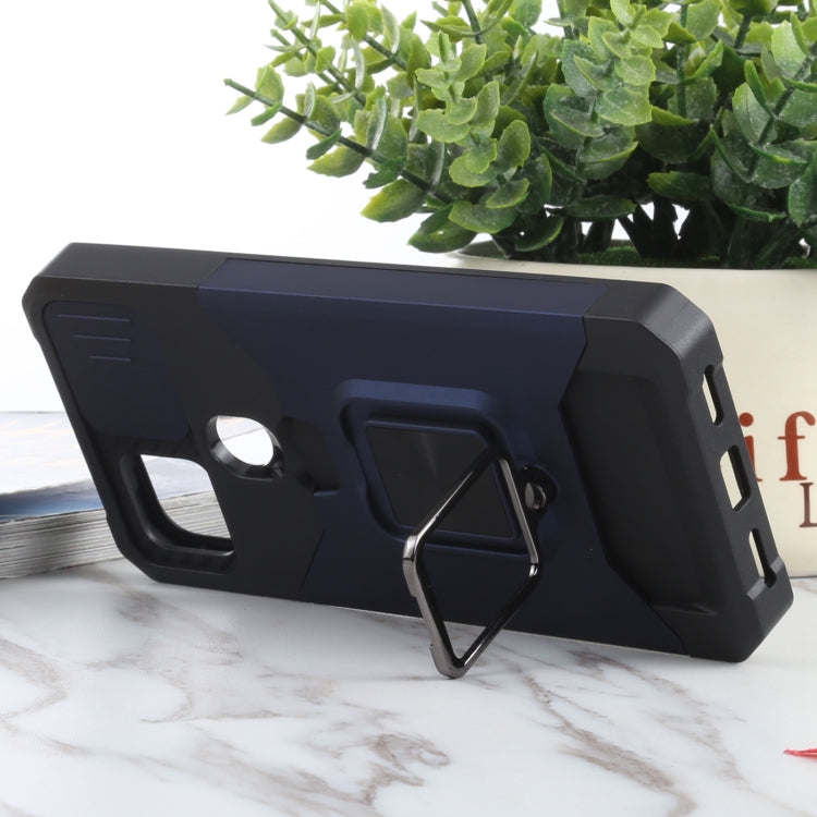 For Google Pixel 5a 5G Sliding Camera Cover Design PC + TPU Shockproof Case with Ring Holder & Card Slot