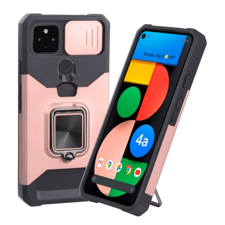 For Google Pixel 5a 5G Sliding Camera Cover Design PC + TPU Shockproof Case with Ring Holder & Card Slot
