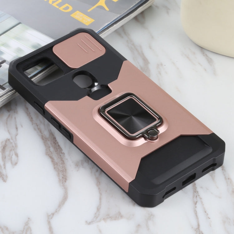 For Google Pixel 5a 5G Sliding Camera Cover Design PC + TPU Shockproof Case with Ring Holder & Card Slot