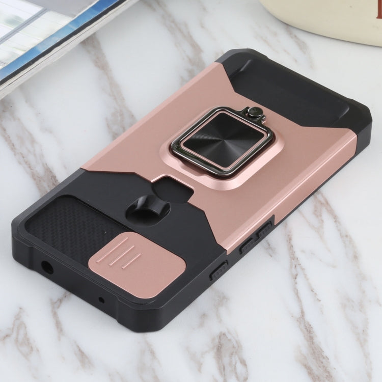 For Google Pixel 5a 5G Sliding Camera Cover Design PC + TPU Shockproof Case with Ring Holder & Card Slot