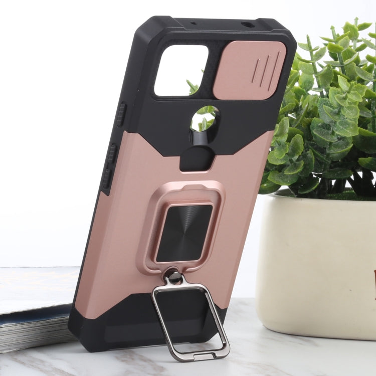 For Google Pixel 5a 5G Sliding Camera Cover Design PC + TPU Shockproof Case with Ring Holder & Card Slot