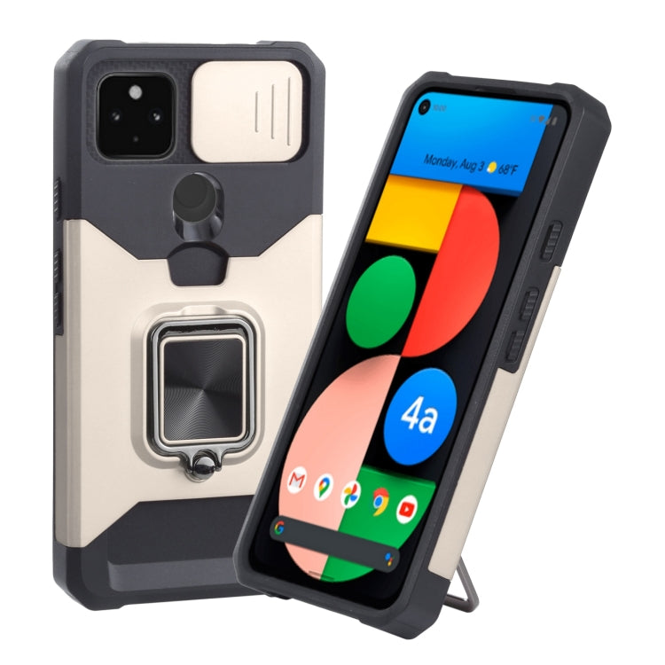 For Google Pixel 5a 5G Sliding Camera Cover Design PC + TPU Shockproof Case with Ring Holder & Card Slot