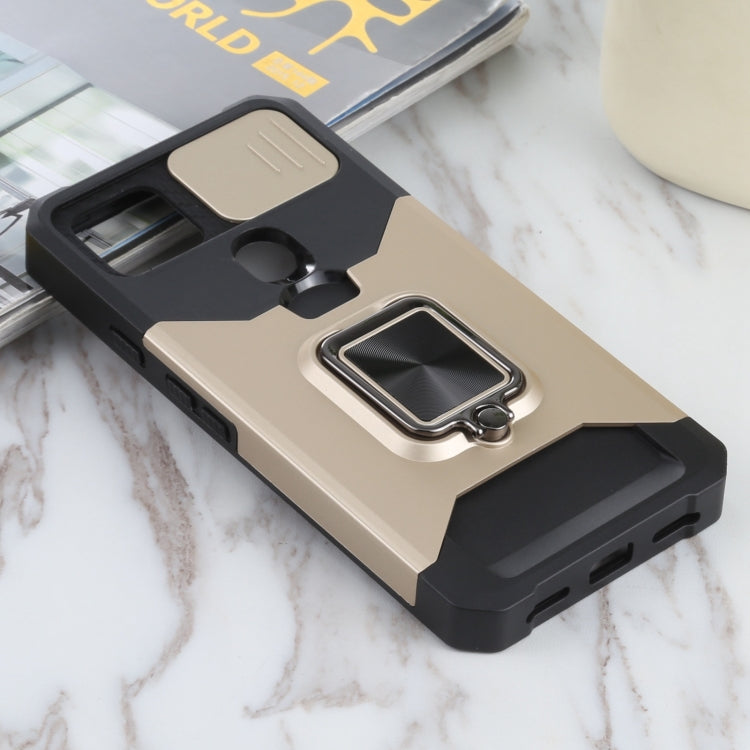 For Google Pixel 5a 5G Sliding Camera Cover Design PC + TPU Shockproof Case with Ring Holder & Card Slot