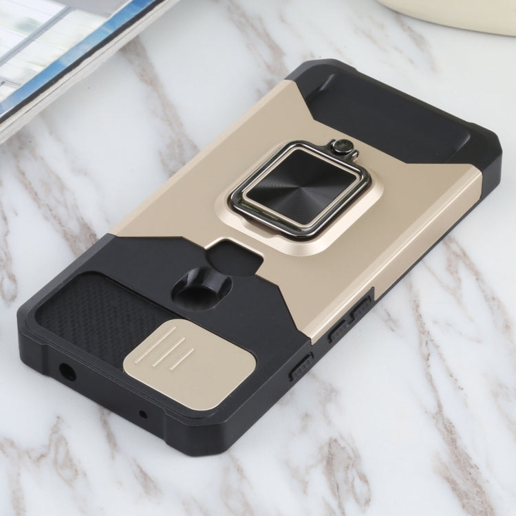 For Google Pixel 5a 5G Sliding Camera Cover Design PC + TPU Shockproof Case with Ring Holder & Card Slot