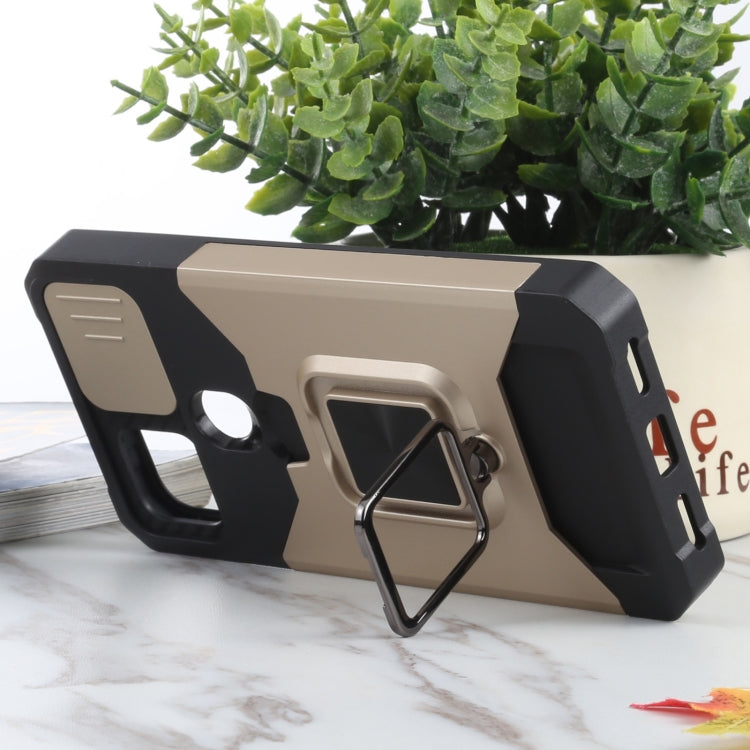 For Google Pixel 5a 5G Sliding Camera Cover Design PC + TPU Shockproof Case with Ring Holder & Card Slot