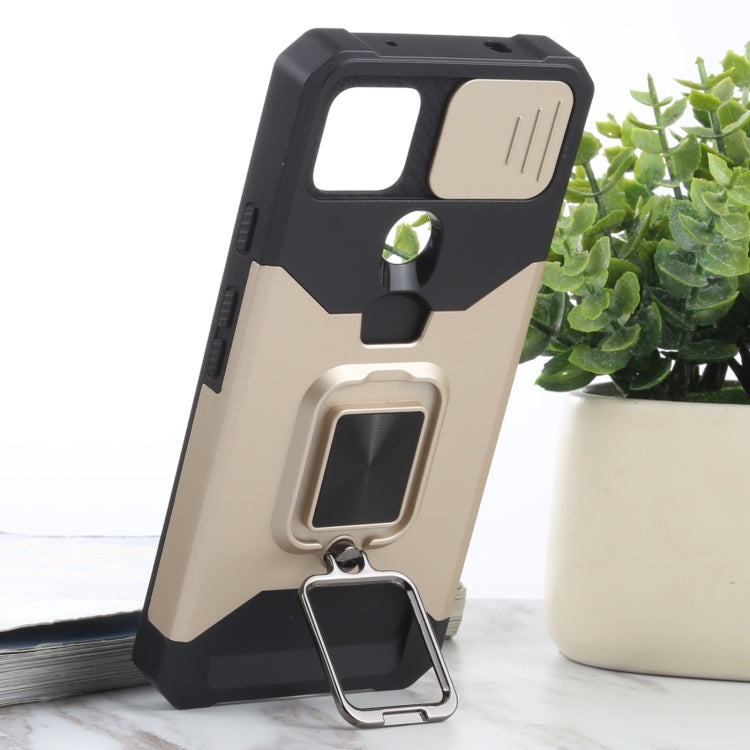 For Google Pixel 5a 5G Sliding Camera Cover Design PC + TPU Shockproof Case with Ring Holder & Card Slot
