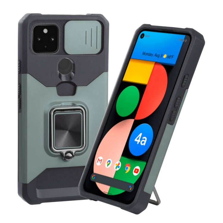 For Google Pixel 5a 5G Sliding Camera Cover Design PC + TPU Shockproof Case with Ring Holder & Card Slot