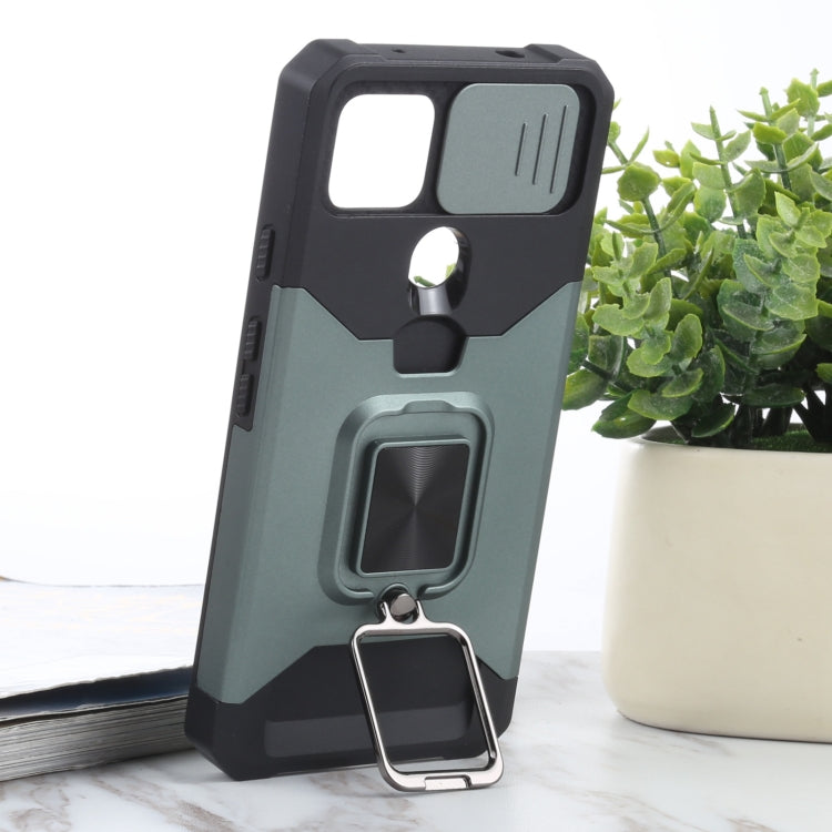 For Google Pixel 5a 5G Sliding Camera Cover Design PC + TPU Shockproof Case with Ring Holder & Card Slot