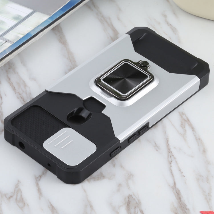 For Google Pixel 5a 5G Sliding Camera Cover Design PC + TPU Shockproof Case with Ring Holder & Card Slot