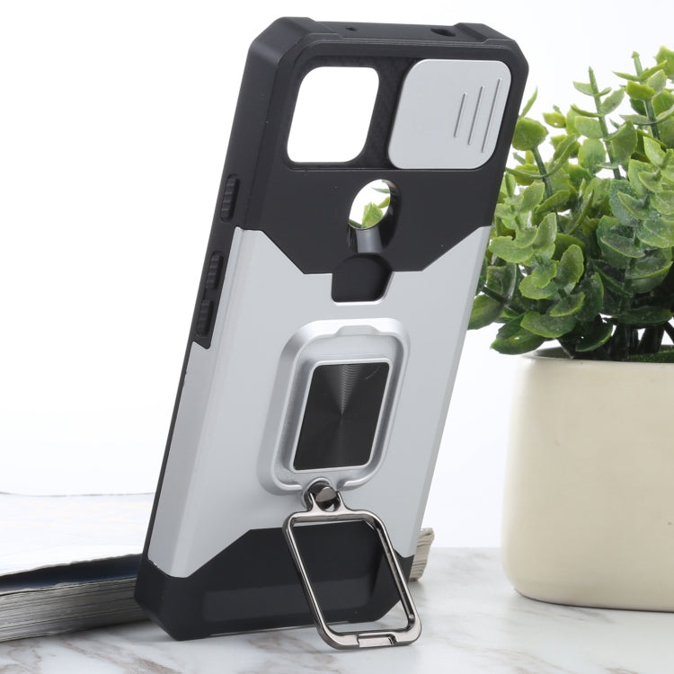 For Google Pixel 5a 5G Sliding Camera Cover Design PC + TPU Shockproof Case with Ring Holder & Card Slot