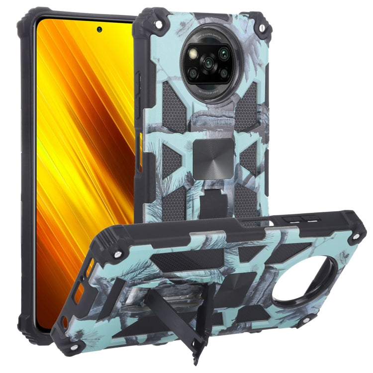For Xiaomi Poco X3 NFC Camouflage Armor Shockproof TPU + PC Magnetic Protective Case with Holder