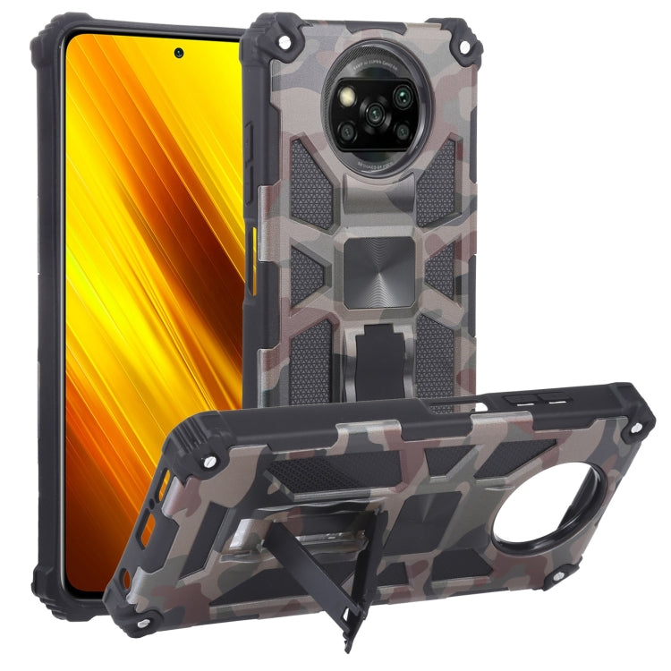 For Xiaomi Poco X3 NFC Camouflage Armor Shockproof TPU + PC Magnetic Protective Case with Holder