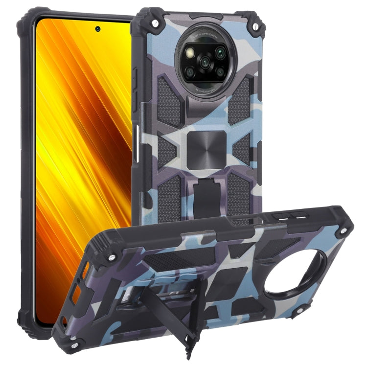 For Xiaomi Poco X3 NFC Camouflage Armor Shockproof TPU + PC Magnetic Protective Case with Holder