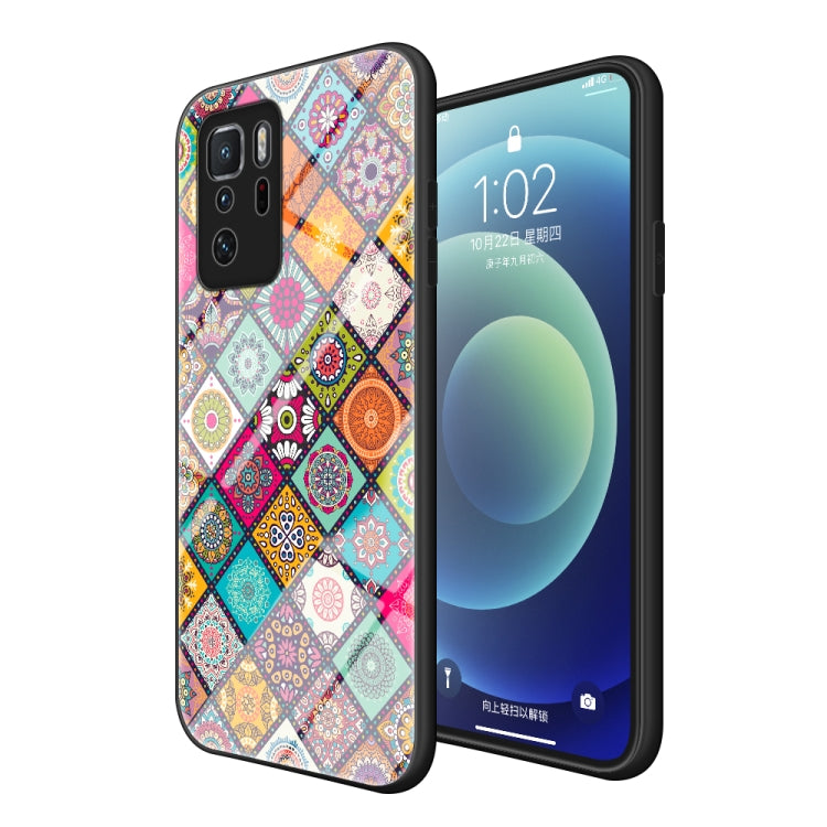 For Xiaomi Redmi Note 10 Pro 5G Painted Ethnic Pattern Tempered Glass TPU Shockproof Case with Folding Magnetic Holder & Neck Strap