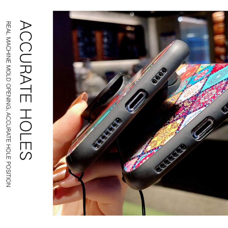 For Xiaomi Poco X3 GT Painted Ethnic Pattern Tempered Glass TPU Shockproof Case with Folding Magnetic Holder & Neck Strap