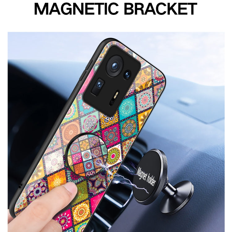 For Xiaomi Mi Mix 4 Painted Ethnic Pattern Tempered Glass TPU Shockproof Case with Folding Magnetic Holder & Neck Strap