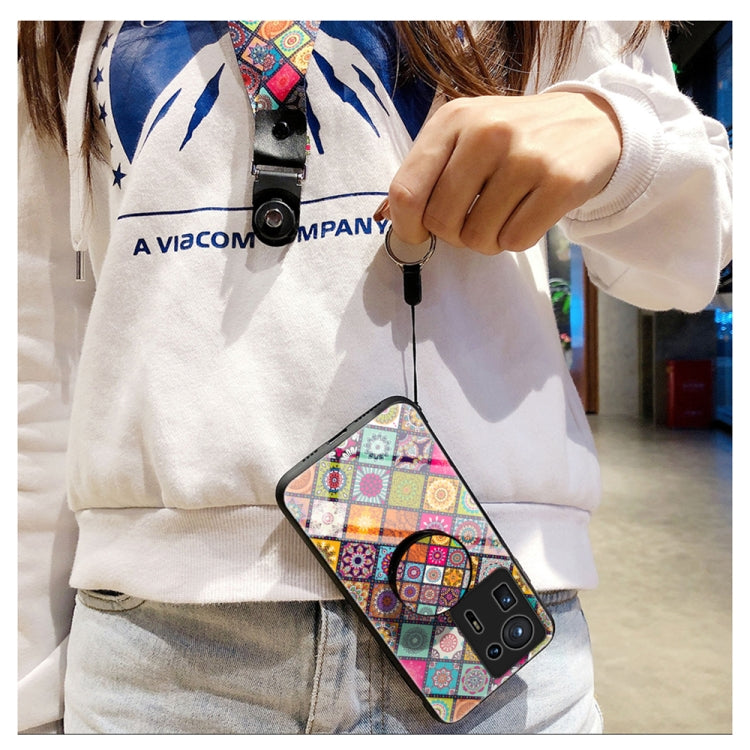 For Xiaomi Mi Mix 4 Painted Ethnic Pattern Tempered Glass TPU Shockproof Case with Folding Magnetic Holder & Neck Strap