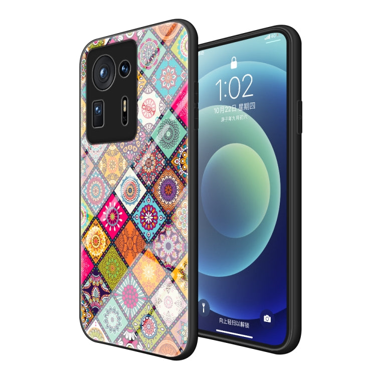 For Xiaomi Mi Mix 4 Painted Ethnic Pattern Tempered Glass TPU Shockproof Case with Folding Magnetic Holder & Neck Strap