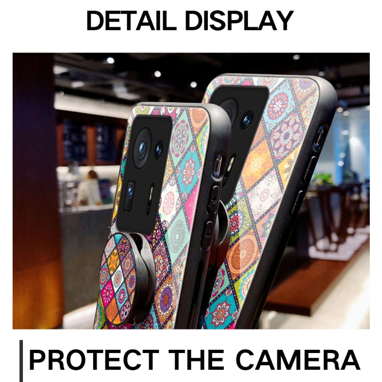 For Xiaomi Mi Mix 4 Painted Ethnic Pattern Tempered Glass TPU Shockproof Case with Folding Magnetic Holder & Neck Strap
