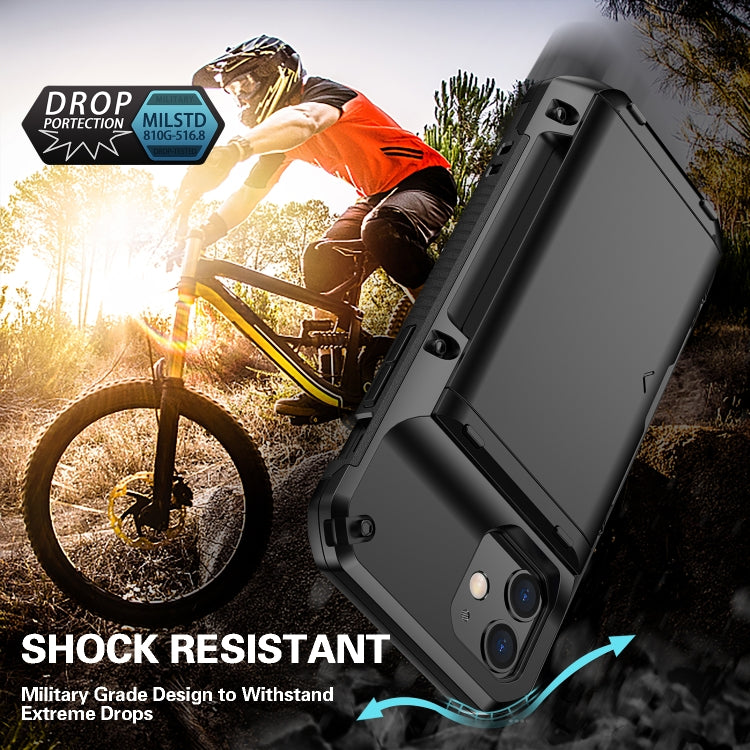 For iPhone 13 mini Shockproof Heavy Duty Armor Protective Case with Slide Multi-Card Slot