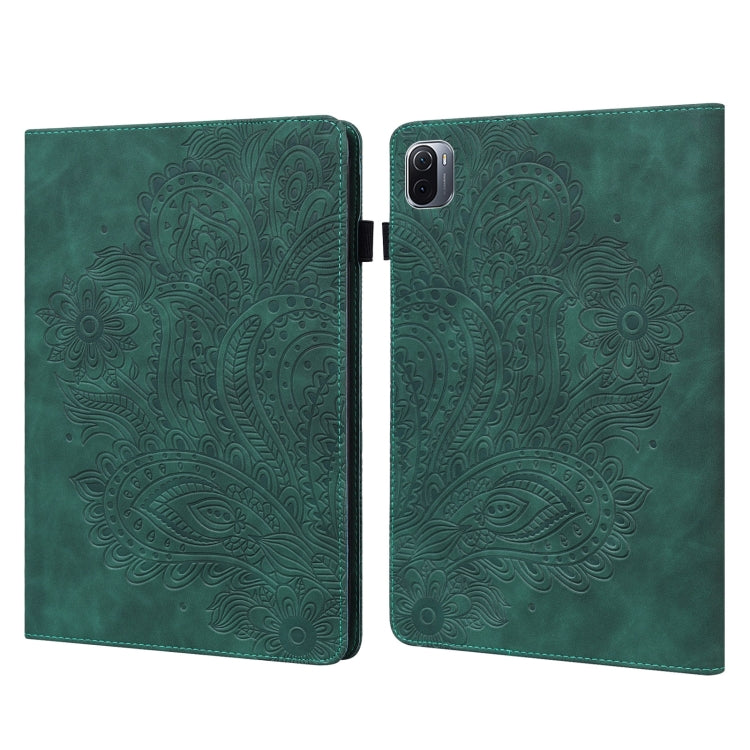 For Xiaomi Pad 5 Pro / Pad 5 Peacock Embossed Pattern TPU + PU Horizontal Flip Leather Case with Holder & Card Slots & Wallet & Sleep / Wake-up Function