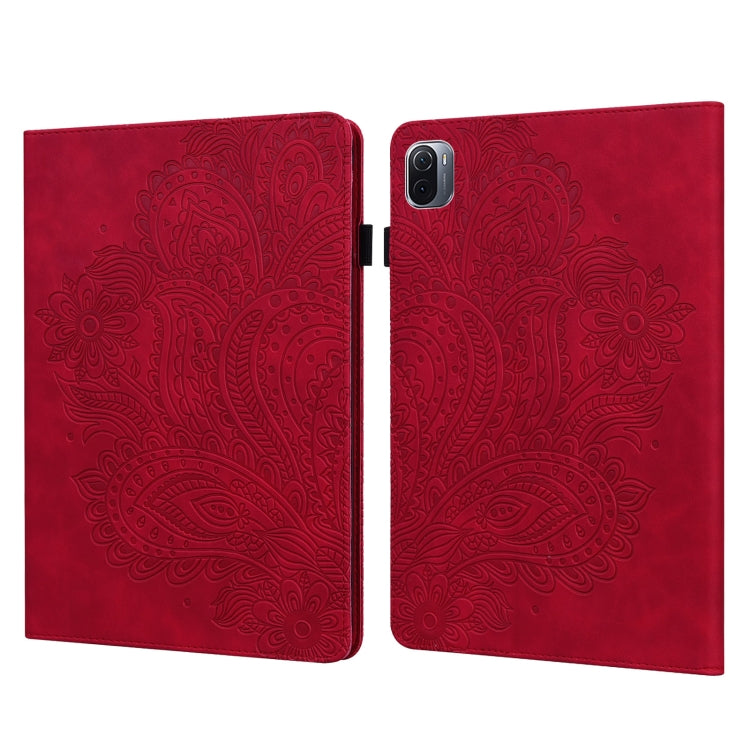 For Xiaomi Pad 5 Pro / Pad 5 Peacock Embossed Pattern TPU + PU Horizontal Flip Leather Case with Holder & Card Slots & Wallet & Sleep / Wake-up Function